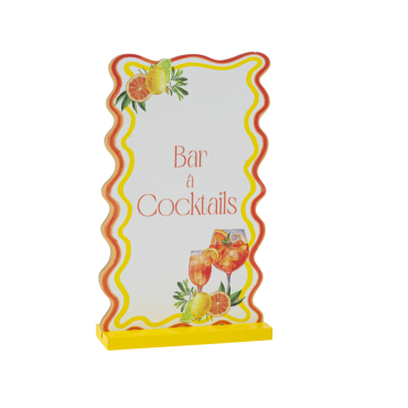 Pancarte en bois "Bar à Cocktails" aux couleurs estivales jaune et orange | jourdefete.com