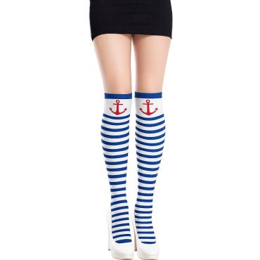 Bas de marin montants à rayures bleues et blanches avec motif d'ancre rouge | jourdefete.com Bas de marin montants à rayures bleues et blanches avec motif d'ancre rouge | jourdefete.com