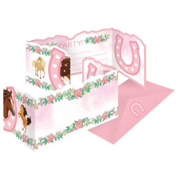 8 invitations avec enveloppes beaux chevaux | jourdefete.com