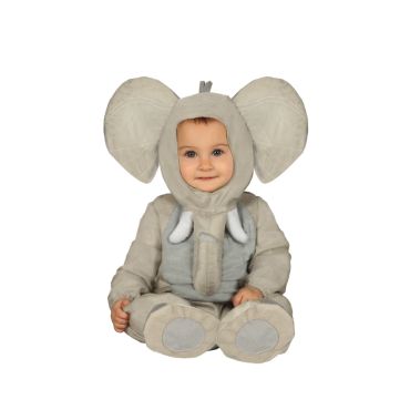 Bébé déguisé en éléphant avec grandes oreilles et trompe peluche | jourdefete.com