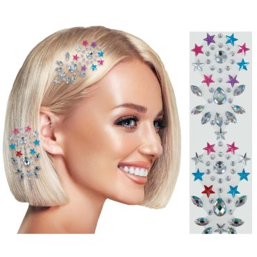 Bijoux adhésifs cheveux multicolores avec étoiles et strass brillants | jourdefete.com Bijoux adhésifs cheveux multicolores avec étoiles et strass brillants | jourdefete.com