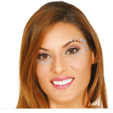 Bijoux adhésifs visage en strass argentés | jourdefete.com