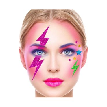 Bijoux adhésifs visage éclairs scintillants | jourdefete.com