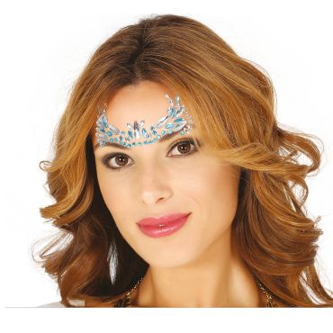 Bijoux adhésifs visage en cristaux bleus et argentés pour soirées | jourdefete.com