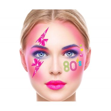 Bijoux adhésifs visage années 80 colorés et scintillants | jourdefete.com