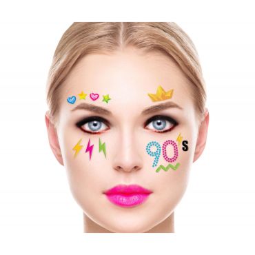 Bijoux adhésifs visage années 90 aux motifs colorés et fun | jourdefete.com