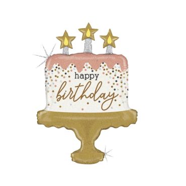 ballon aluminium anniversaire cake happy birthday glitter 84 cm