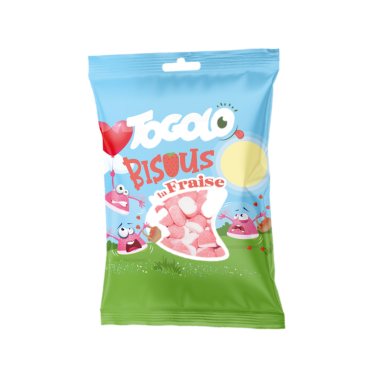 Sachet de bonbons Togolo Bisous à la Fraise en forme de lèvres roses et blanches | jourdefete.com