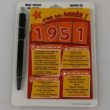 Bloc-notes et Stylo Année de naissance 1951