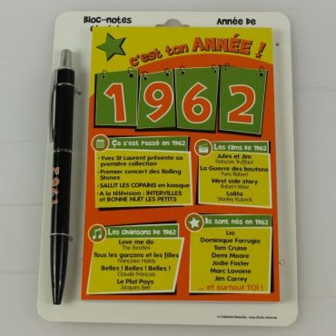 Bloc-notes et Stylo Année de naissance 1962