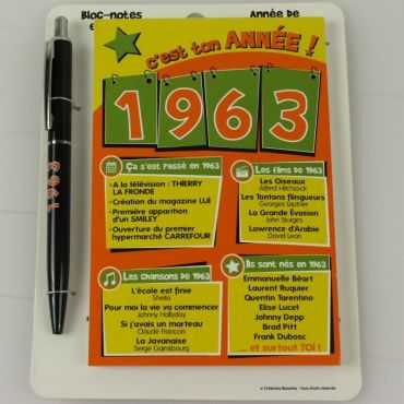 Bloc-notes et Stylo Année de naissance 1963