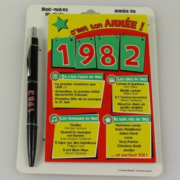 Bloc-notes et Stylo Année de naissance 1982