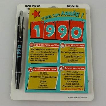 Bloc-notes et Stylo Année de naissance 1990