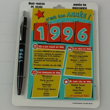 Bloc-notes et Stylo Année de naissance 1996