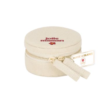Boîte à bijoux écrue avec fermeture éclair dorée et inscription Jolie Maman | jourdefete.com