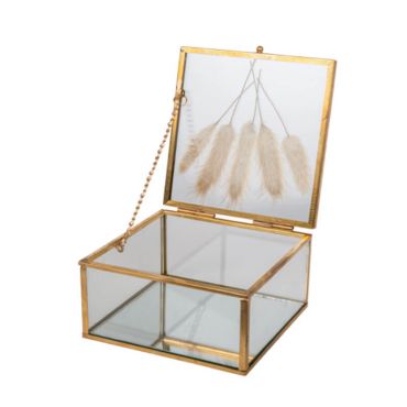 boite en verre couleur or avec fleurs sechees et miroir | jourdefete.com