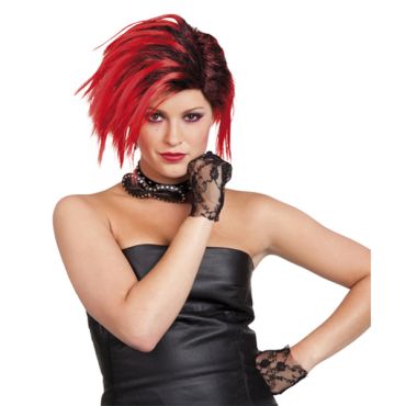Perruque Punk 80's Rouge et Noir