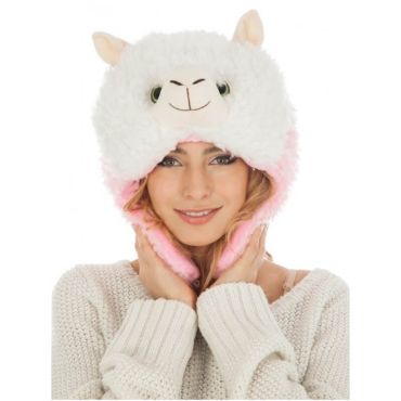 Bonnet Adulte - Lama - Blanc et Rose | jourdefete.com