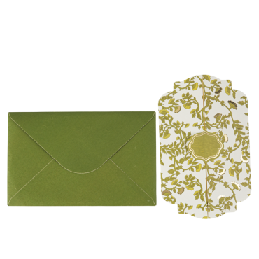 Des invitations Botanica Verde avec enveloppe pistache crème & or | jourdefete.com