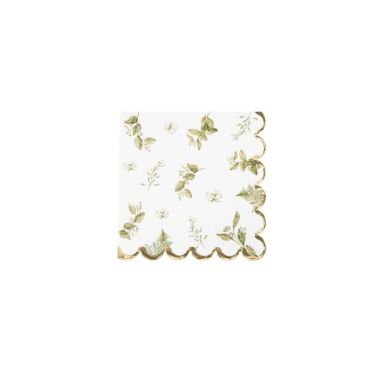 16 serviettes en papier de la collection botanique vert et or