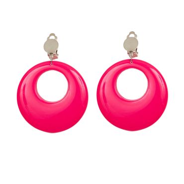 Boucles d’oreilles fluo rose pour soirées rétro et à thème | jourdefete.com