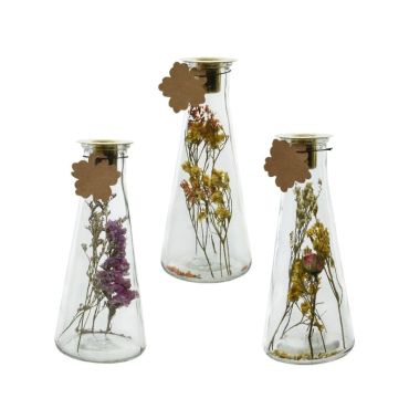 Bougeoir cône en verre avec fleurs séchées en décor - 19 cm - Modèle au choix | jourdefete.com