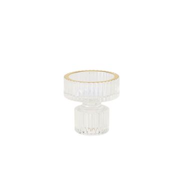 Bougeoir Double - Mauro - Verre Rainure Transparent et Liseré Or - 6 cm