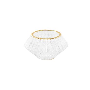 Bougeoir Double - Mauro - Verre Rainure Transparent et Liseré Or - 7,5 cm