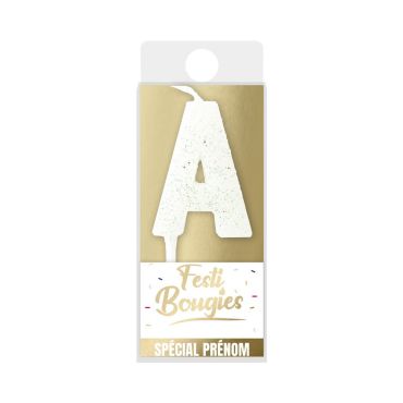 Bougie lettre "A" blanche scintillante pour gâteau | jourdefete.com