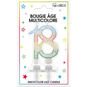 bougie d'anniversaire âge 18 ans multicolore