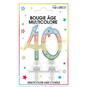 bougie d'anniversaire âge 40 ans multicolore