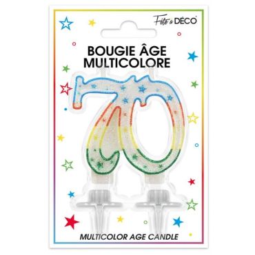 Bougie d'anniversaire âge 70 ans multicolore