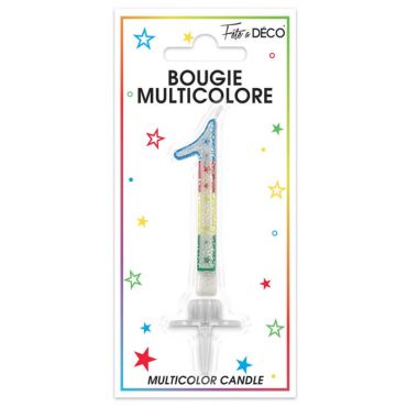Bougie d'anniversaire multicolore chiffre 1