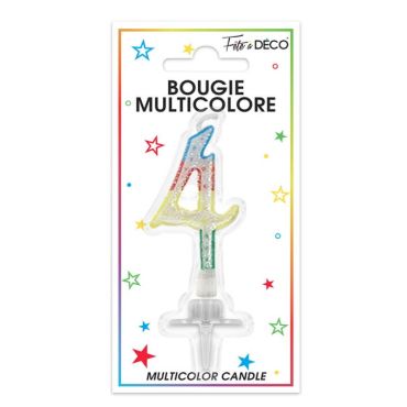 Bougie d'anniversaire multicolore chiffre 4