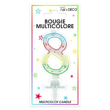 Bougie d'anniversaire multicolore chiffre 8
