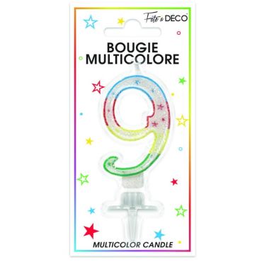 Bougie d'anniversaire multicolore chiffre 9