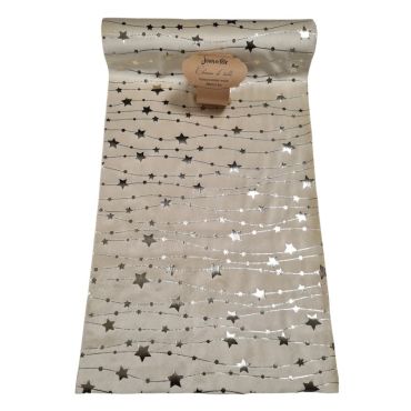 Déroulez ce splendide chemin de table en velours ivoire avec des étoiles sur votre table de Noël dorée | jourdefete.com