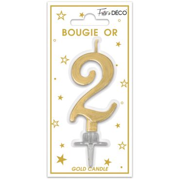 Bougie chiffre 2 dorée élégante pour gâteau d’anniversaire | jourdefete.com