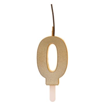 Bougie d'anniversaire pétillante dorée en forme de chiffre 0 pour décoration de gâteau | jourdefete.com