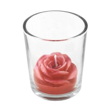 bougie rose rouge dans pot en verre | jourdefete.com