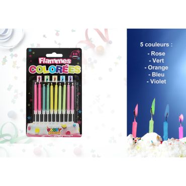 Pack de 10 bougies à flammes colorées
