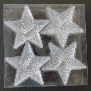 4 Bougies Etoile Pailletées - Argent