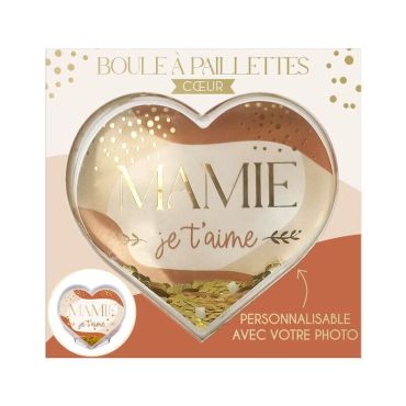Une splendide boule à paillettes en forme de cœur à offrir à votre mamie | jourdefete.com
