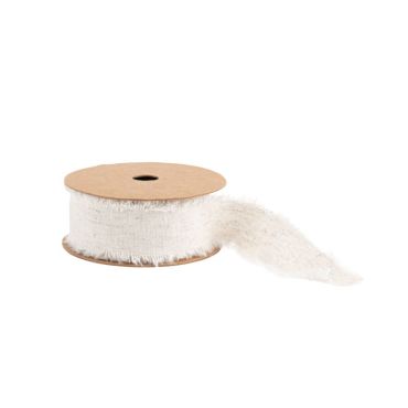 Une bobine de ruban effiloché de couleur blanc pour ajouter une touche d'élégance à vos décorations | jourdefete.com