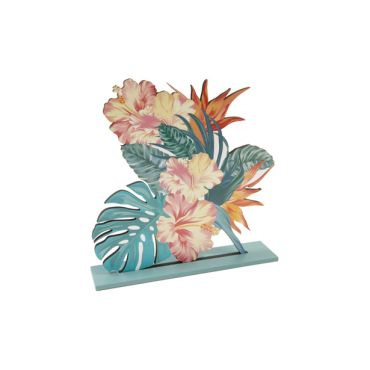 Bouquet de fleurs tropicales sur socle en bois pour décoration exotique | jourdefete.com