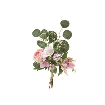 Bouquet orchidée rose, fleurettes et eucalyptus artificiel, décoration romantique | jourdefete.com