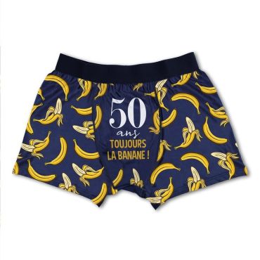 Boxer homme 50 ans imprimé bananes et texte "Toujours la banane" | jourdefete.com