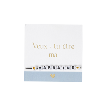Bracelet en perles bleu orage "Veux-tu être ma marraine ?" pour une demande émouvante | jourdefete.com