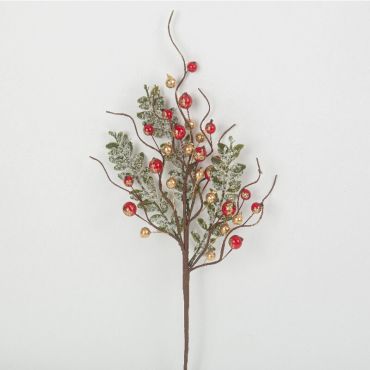 branche enneigée baies rouges et dorées à paillettes 30 cm | jourdefete.com