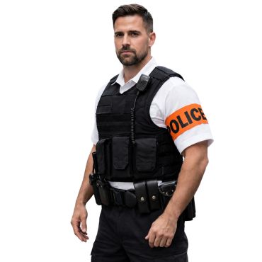 Brassard orange fluorescent Police pour déguisement d'agent des forces de l'ordre | jourdefete.com